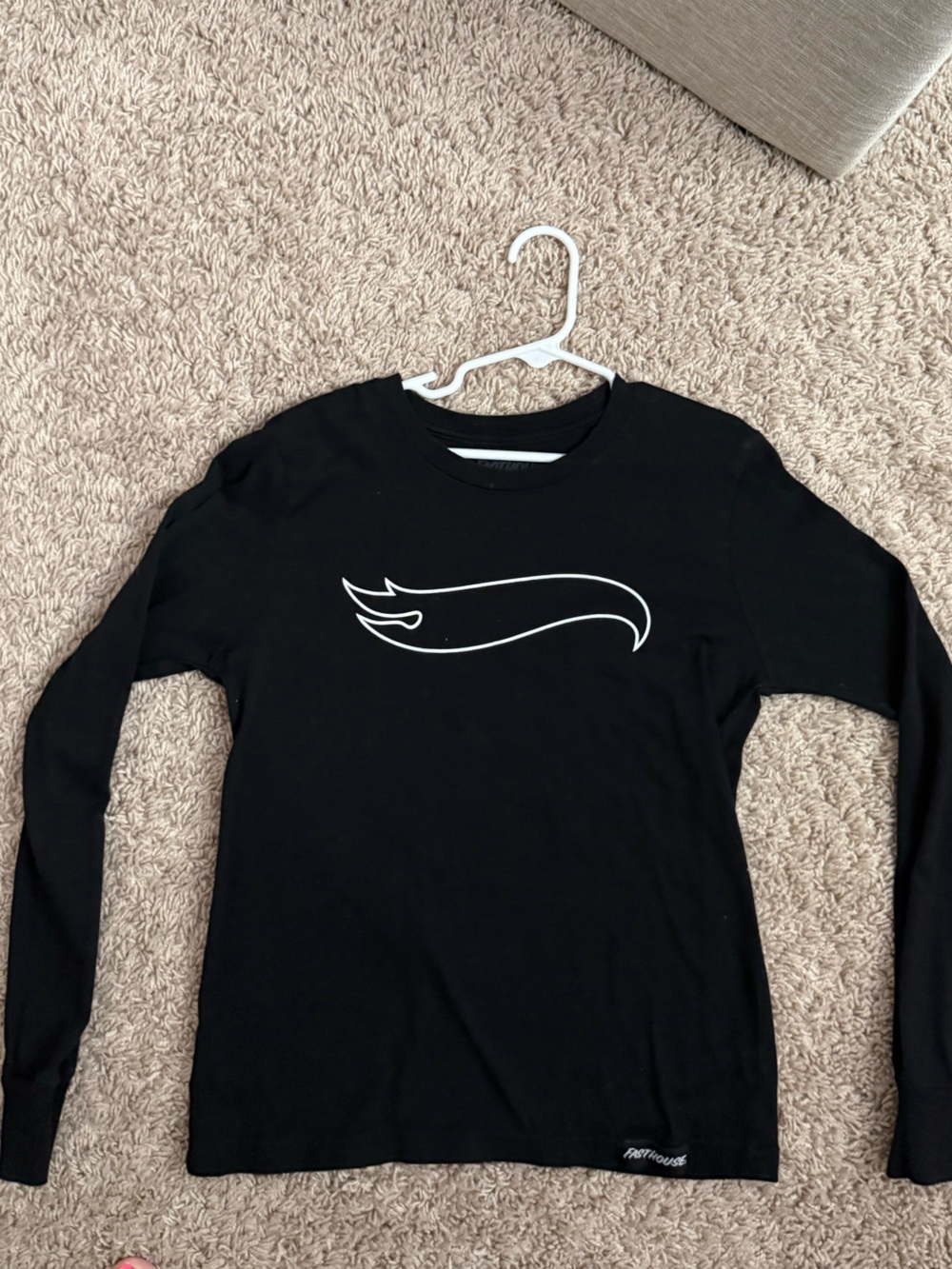 Kids Black Long Sleeve Tee with White Wave Graphic